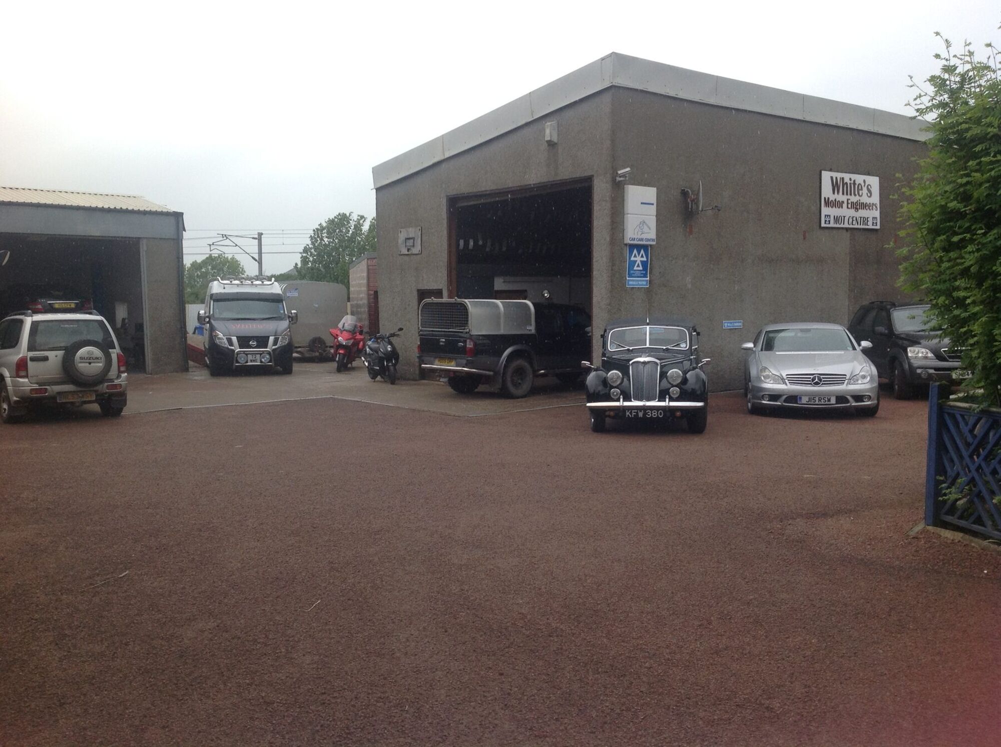 The White's Motor Engineers workshop and forecourt on Station Road, Thankerton